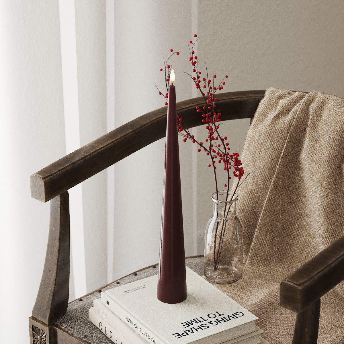 Deluxe Homeart Kegellamp D 5 x H 38 cm Bordeaux LED Kegelkaarsen 4