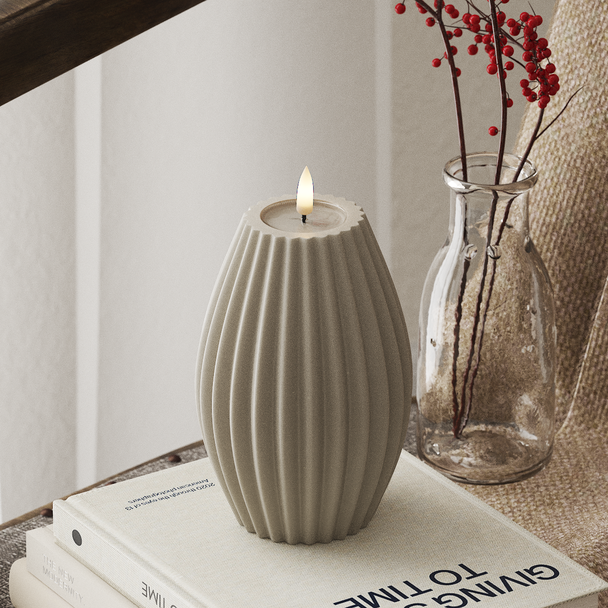 Deluxe Homeart LED Ribbelkaarsen D 10 x H 15 cm Zand LED Ribbelkaarsen 4