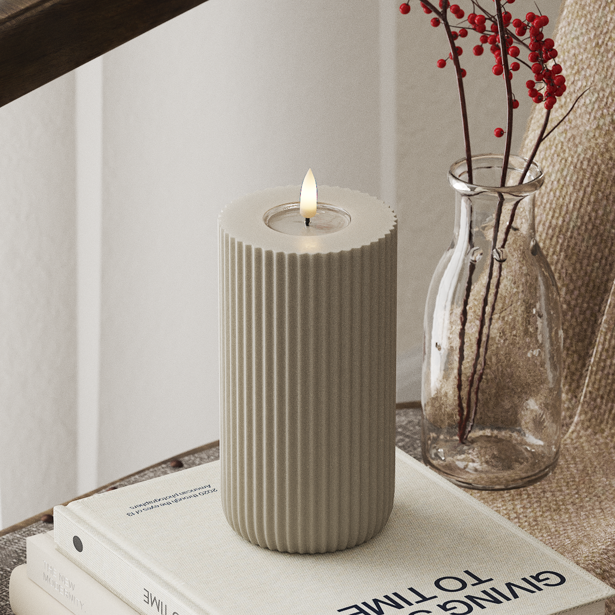 Deluxe Homeart Solid Stripe LED Stompkaarsen Ø8 X 15 Cm Zand LED Vorm 4