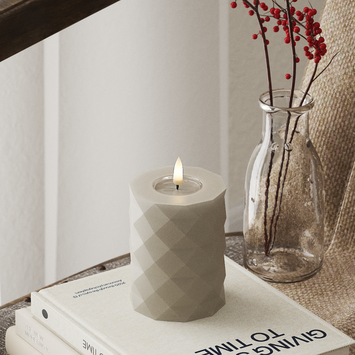 Deluxe Homeart Square LED Stompkaarsen Ø 7,5 x 10cm Zand LED Square 4