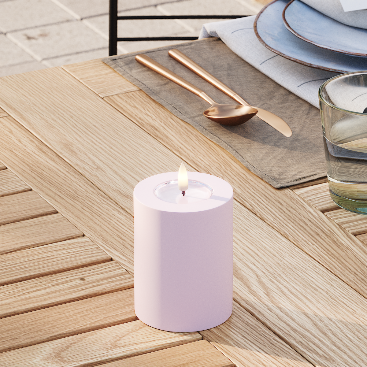 Deluxe Homeart Buiten LED Stompkaarsen Ø 7,5 x 10cm Vergrijsd rood LED buitenlicht Stompkaarsen 3