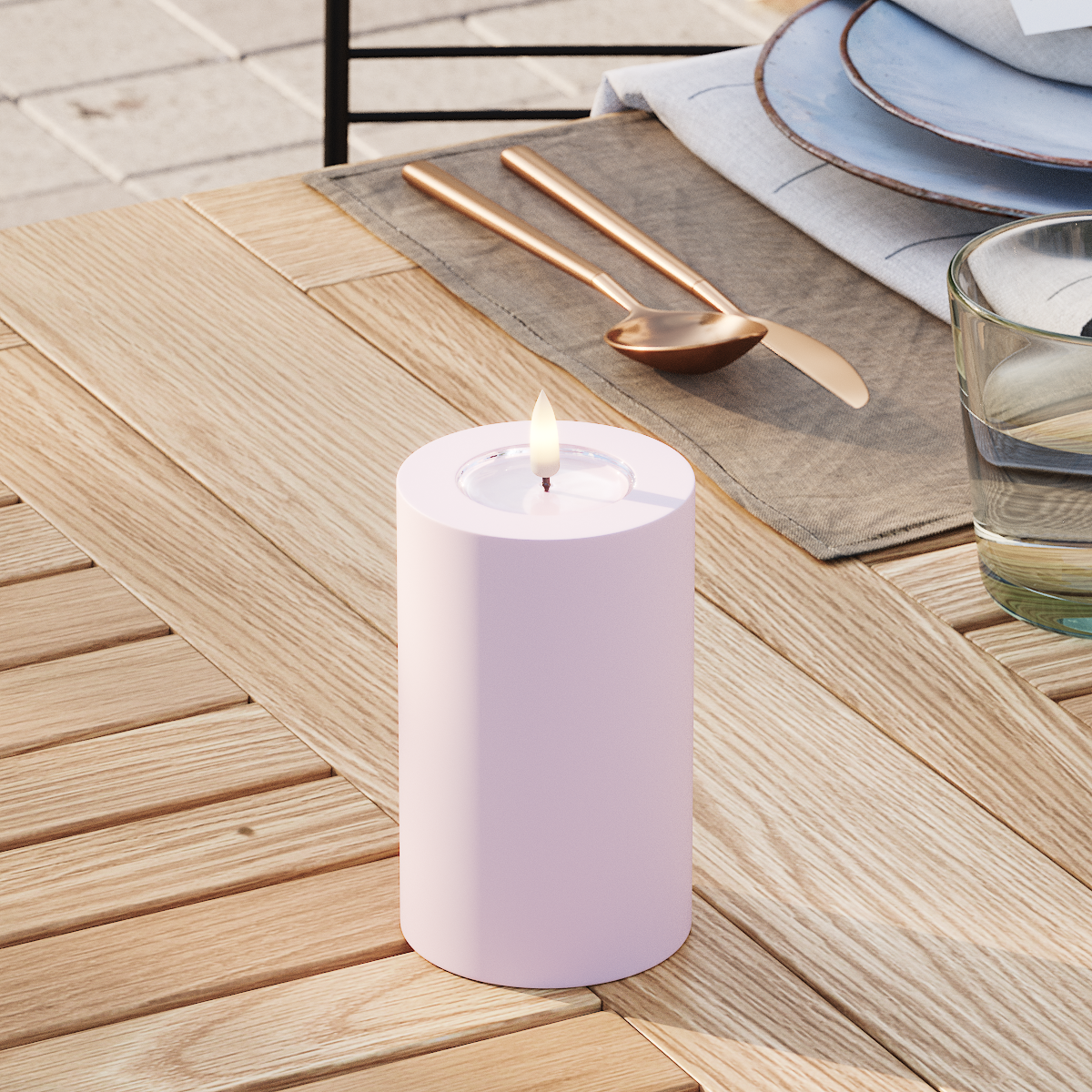 Deluxe Homeart Buiten LED Stompkaarsen Ø 7,5 x 12,5 cm Vergrijsd rood LED buitenlicht Stompkaarsen 3