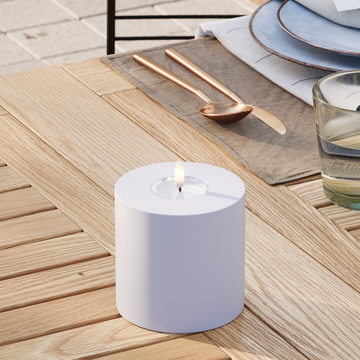 Deluxe Homeart Buiten LED Stompkaarsen Ø 10 x 10 cm Vergrijsd blauw LED buitenlicht Stompkaarsen 3