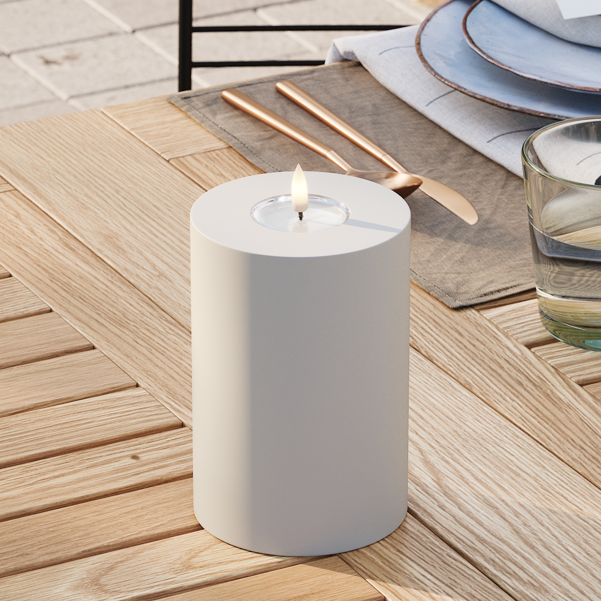 Deluxe Homeart Buiten LED Stompkaarsen Ø 10 x 15cm Zand LED buitenlicht Stompkaarsen 3