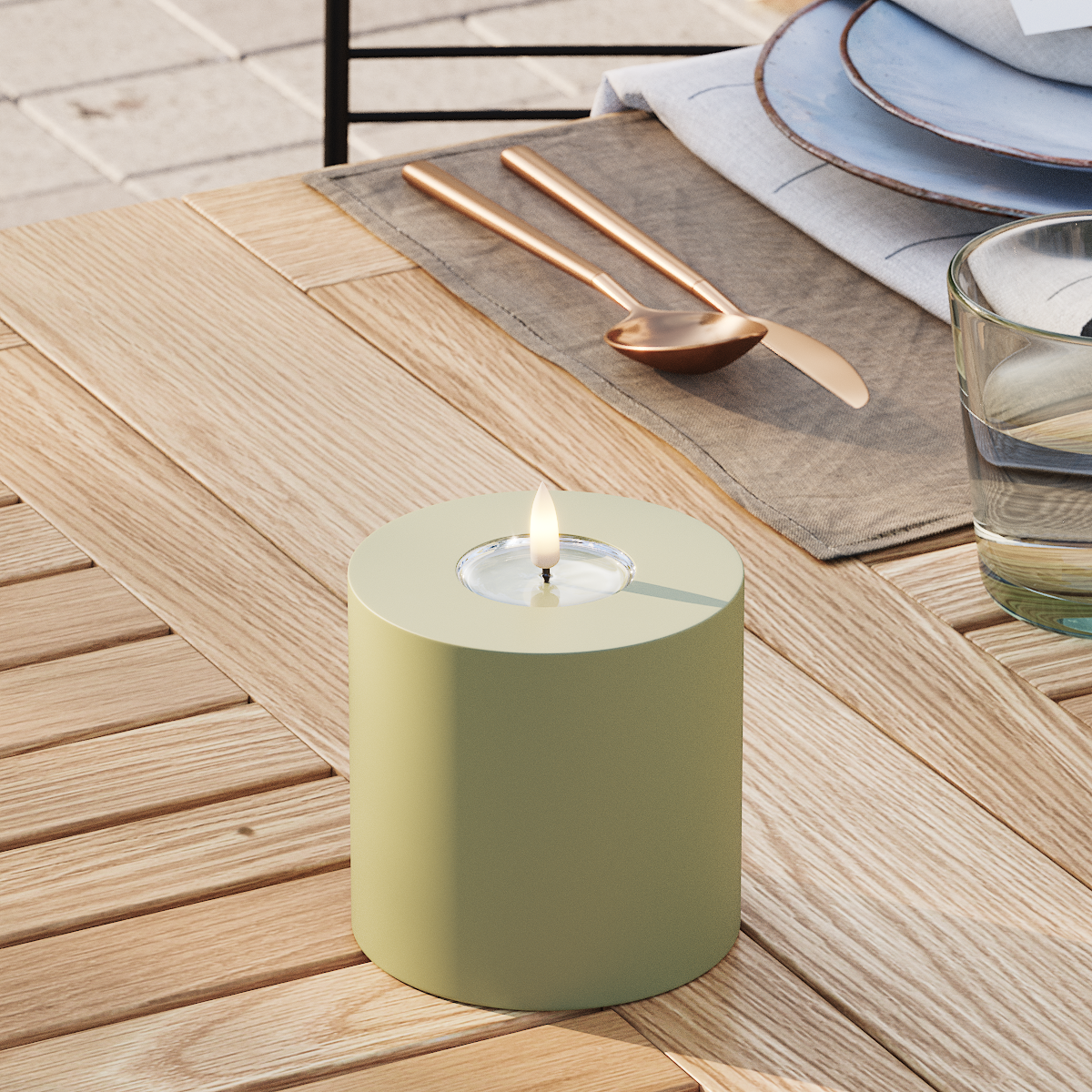 Deluxe Homeart Buiten LED Stompkaarsen Ø 10 x 10 cm Olijfgroen LED buitenlicht Stompkaarsen 3