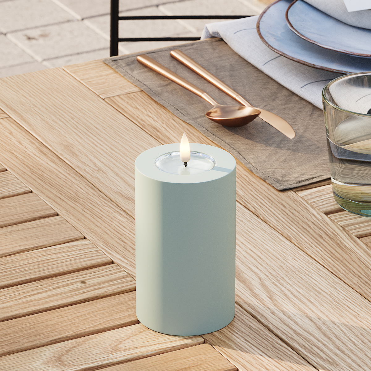 Deluxe Homeart Buiten LED Stompkaarsen Ø 7,5 x 12,5 cm Saliegroen LED buitenlicht Stompkaarsen 3
