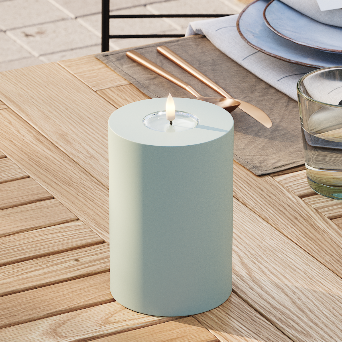 Deluxe Homeart Buiten LED Stompkaarsen Ø 10 x 15cm Saliegroen LED buitenlicht Stompkaarsen 3