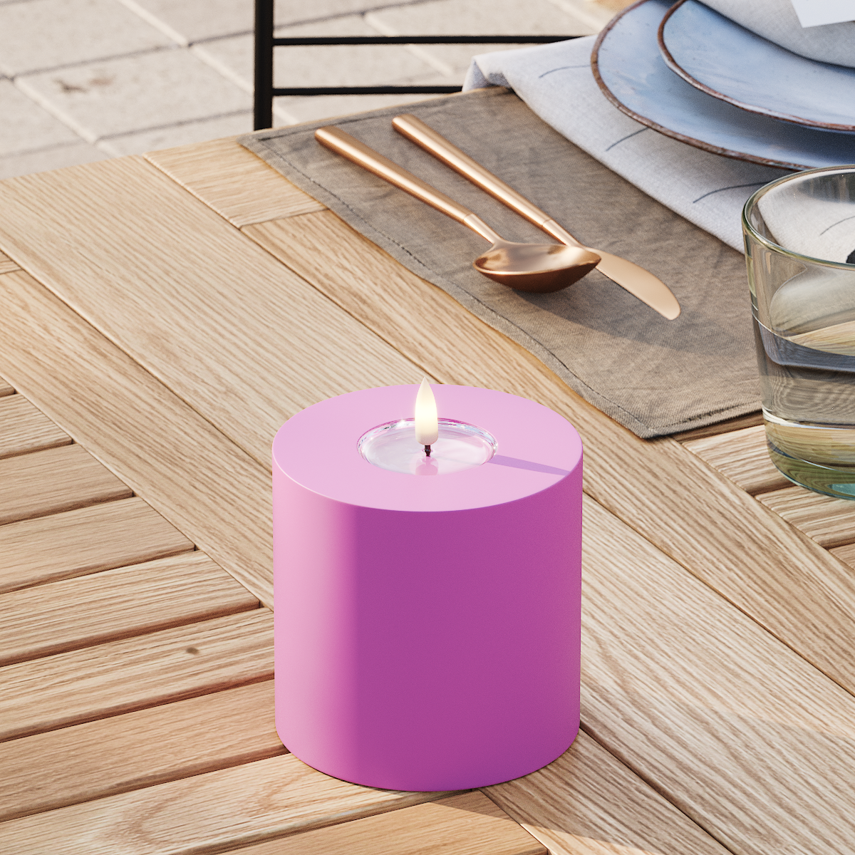 Deluxe Homeart Buiten LED Stompkaarsen Ø 10 x 10 cm Magenta LED buitenlicht Stompkaarsen 3