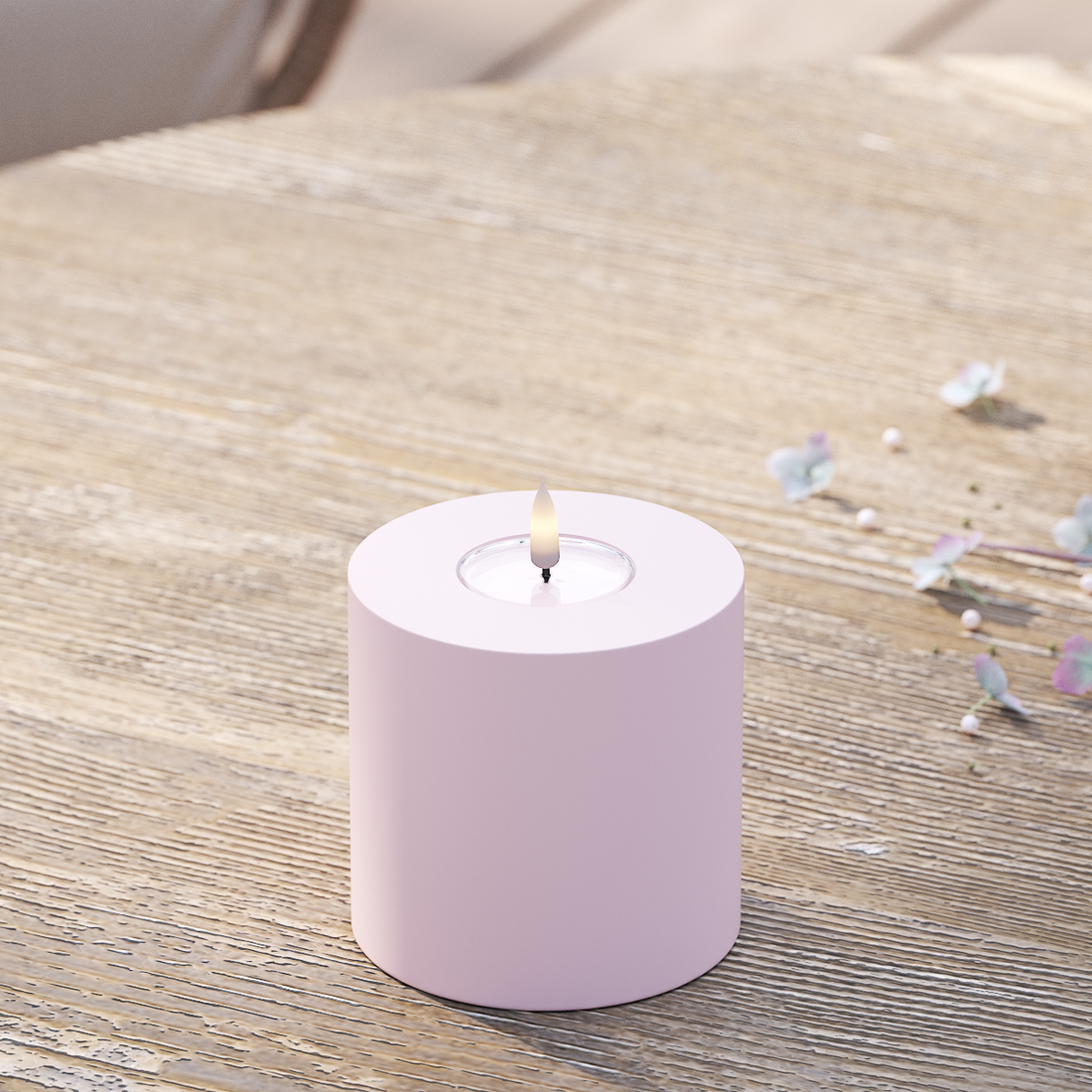 Deluxe Homeart Buiten LED Stompkaarsen Ø 10 x 10 cm Vergrijsd rood LED buitenlicht Stompkaarsen 2