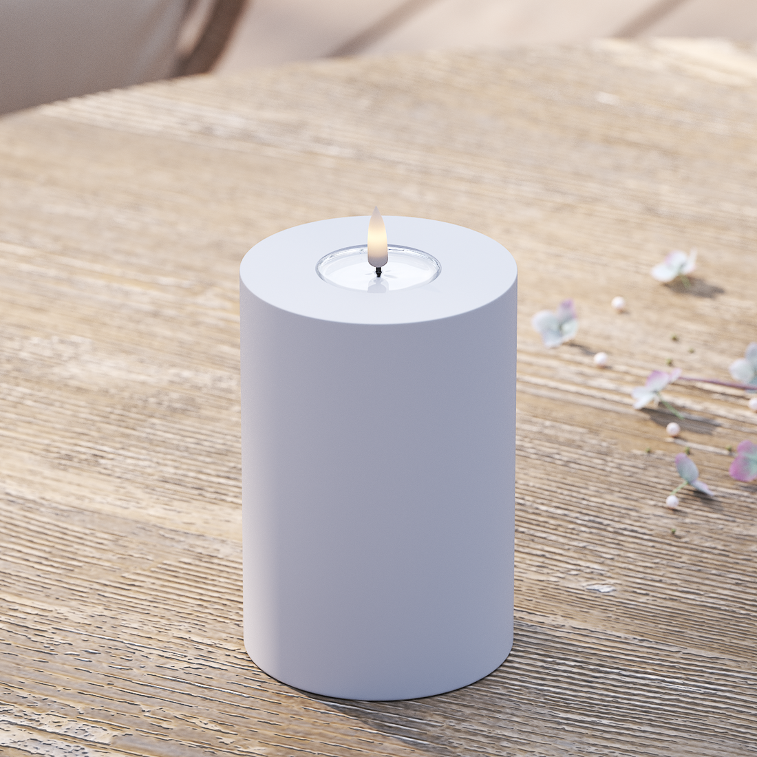 Deluxe Homeart Buiten LED Stompkaarsen Ø 10 x 15cm Vergrijsd blauw LED buitenlicht Stompkaarsen 2