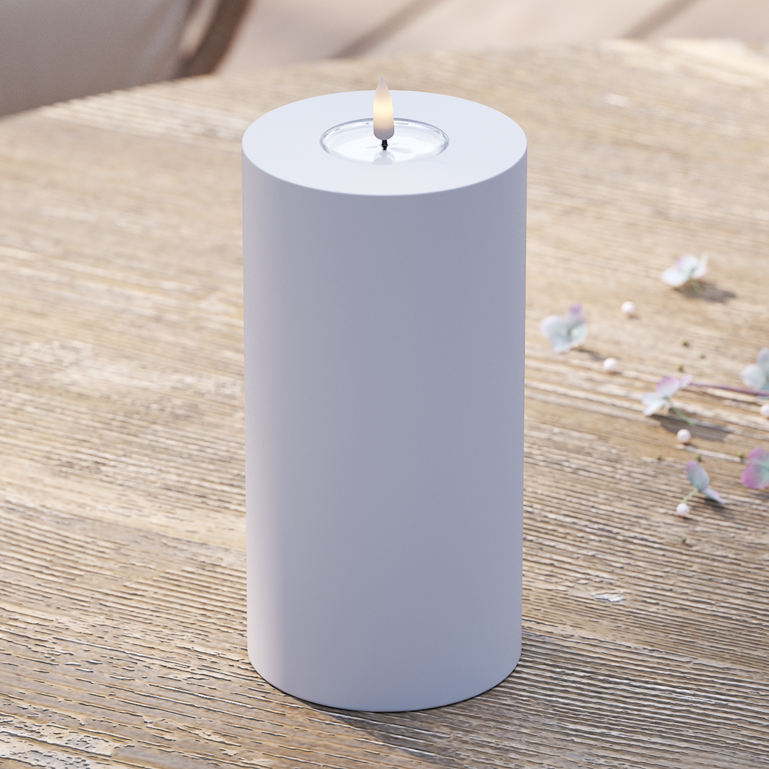 Deluxe Homeart Buiten LED Stompkaarsen Ø 10 x 20cm Vergrijsd blauw LED buitenlicht Stompkaarsen 2