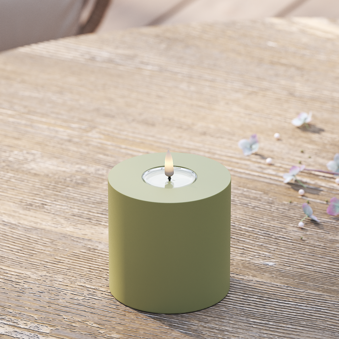 Deluxe Homeart LED externo Vela pilar Ø 10 x 10 cm Verde oliva Luz LED para exterior Vela pilar 2
