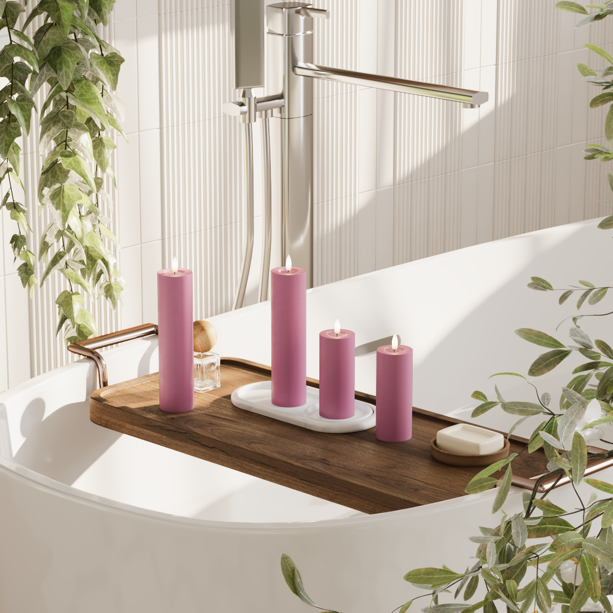 Deluxe Homeart LED bloklys pakke - Magenta - 2x 5 x 12,5 cm | 2x 5 x 20 pakke 2