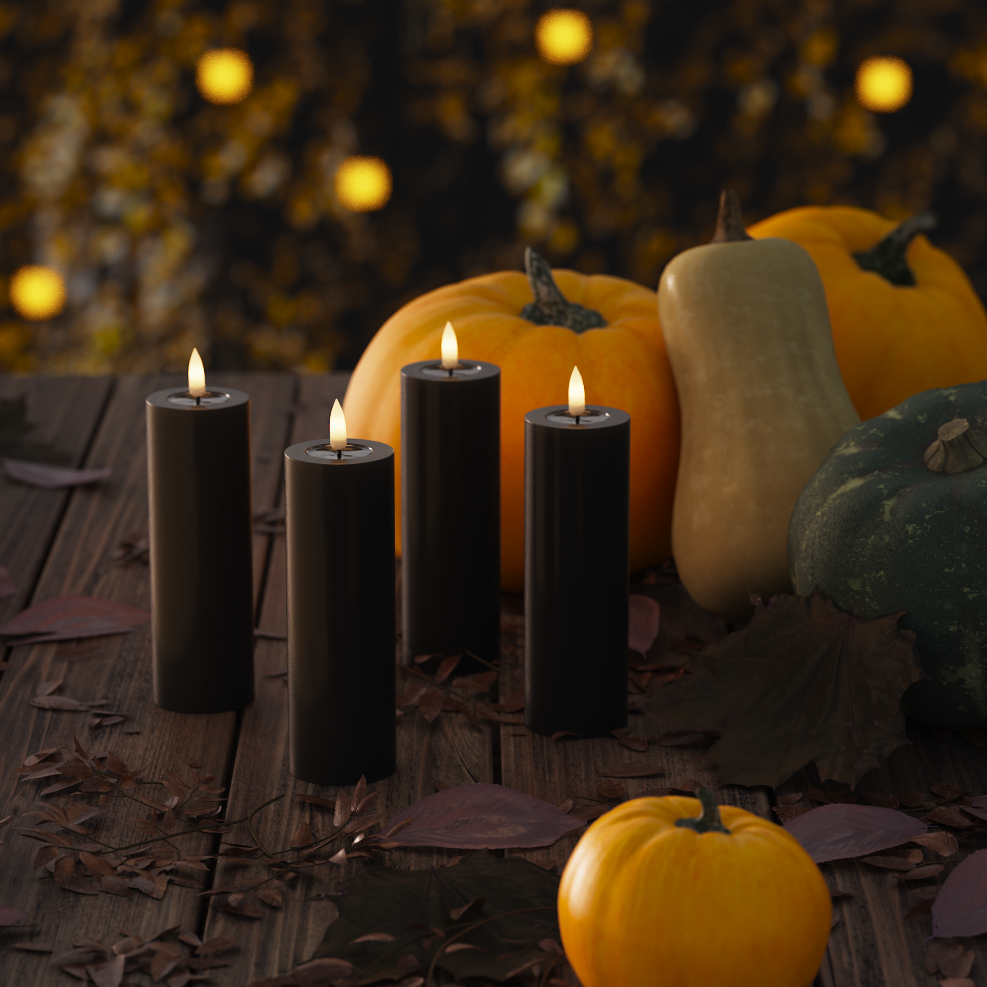 LED Stompkaarsen Ø 5 x 15 cm Zwart - 4 pc's