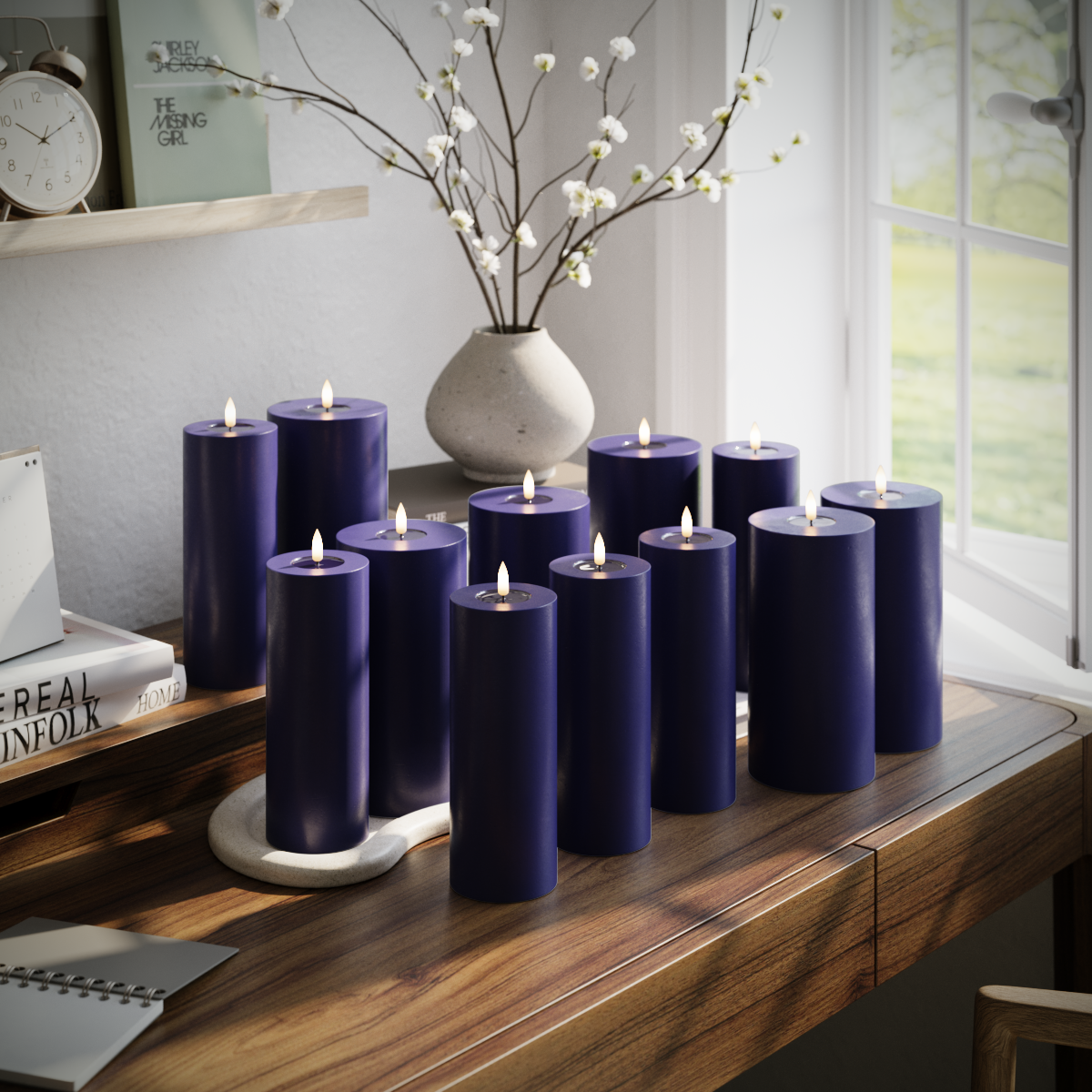 Deluxe Homeart LED bloklys pakke - Kongeblå - 6x 7,5 x 20 | 6x 10 x 20 cm pakke 1