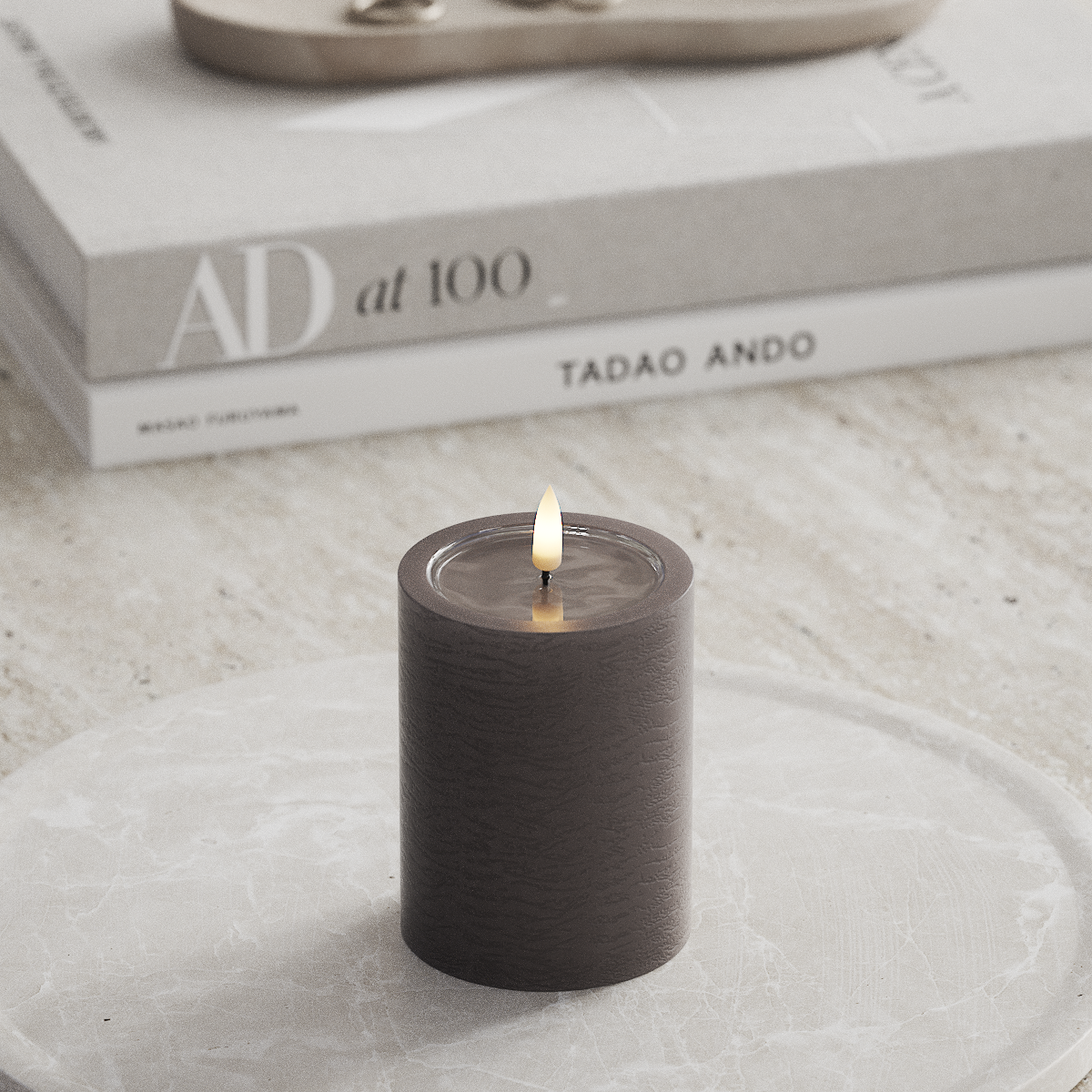 Deluxe Homeart Unique LED Bloklys D 7,5 x 10 cm Mokka unique bloklys 1