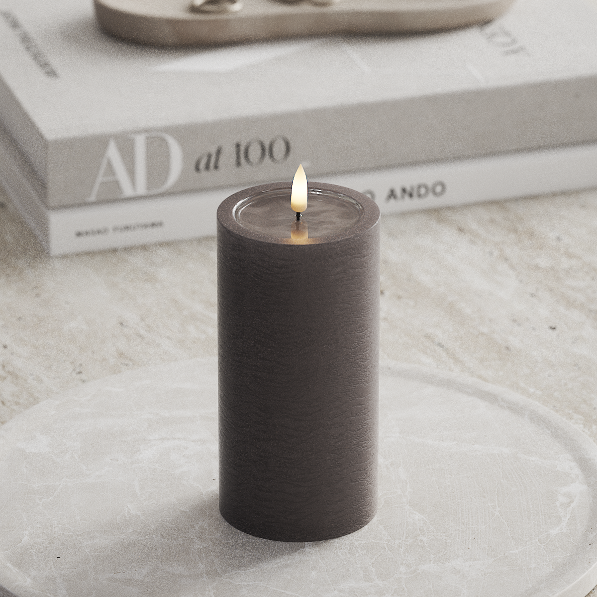 Deluxe Homeart Unique LED Bloklys D 7,5 x 15 cm Mokka unique bloklys 1