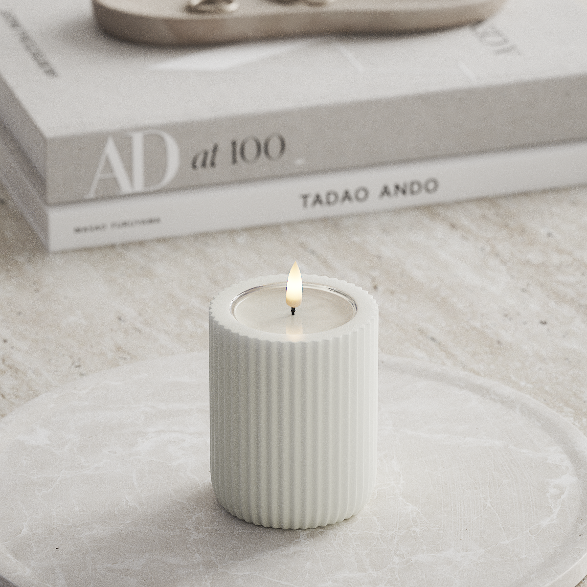 Deluxe Homeart Unique LED Ribbelkaarsen D8 x 10 cm Wit unique Ribbelkaarsen 1