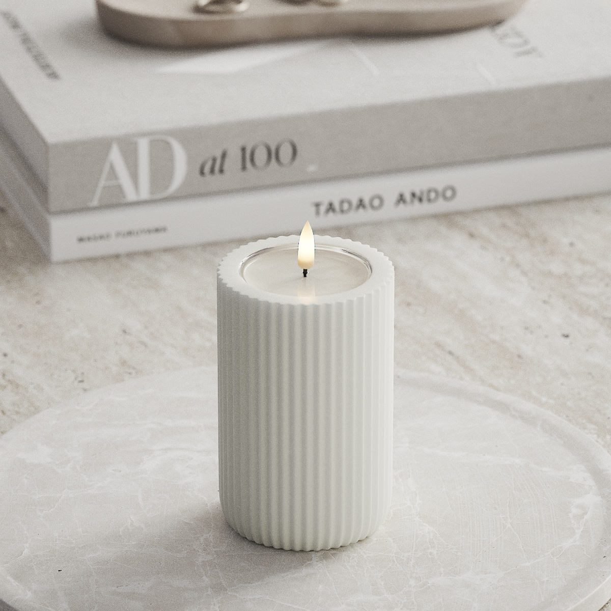 Deluxe Homeart Unique LED Ribbelkaarsen D8 x 12,5 cm Wit unique Ribbelkaarsen 1