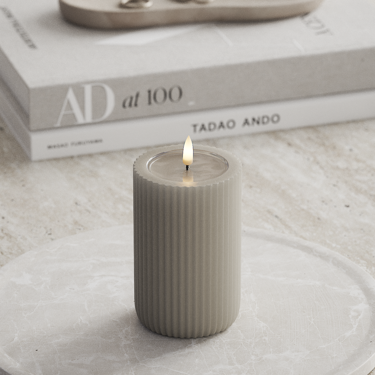 Deluxe Homeart Unique LED Ribbelkaarsen D8 x 12,5 cm Zand unique Ribbelkaarsen 1