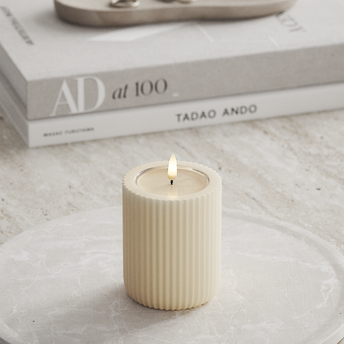 Deluxe Homeart Unique LED Ribbelkaarsen D8 x 10 cm Cream unique Ribbelkaarsen 1