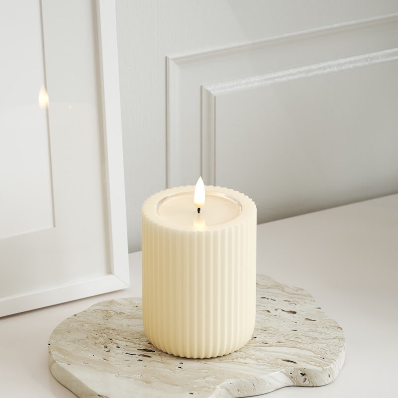 Unique Candles Unique LED Ribbelkaarsen D8 x 10 cm Cream